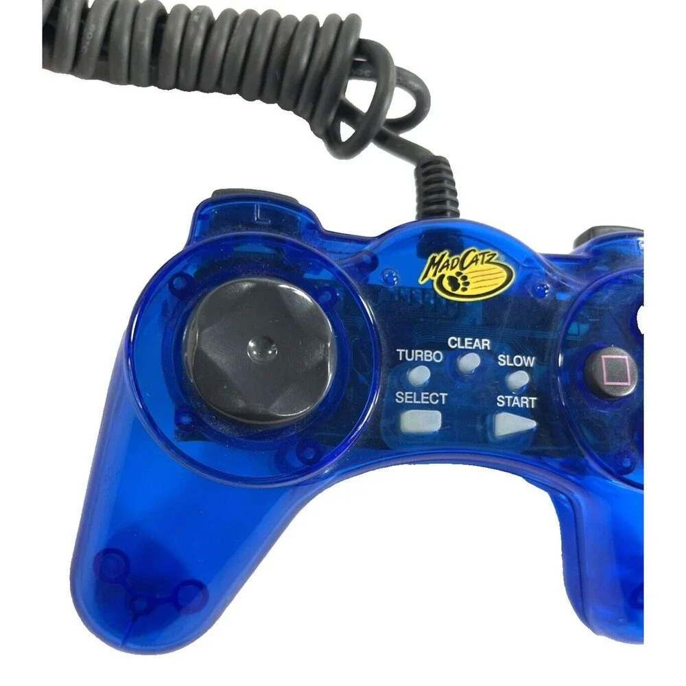 PlayStation Mad Catz Video Game Digital Controller Transparent Blue #8002 Tested